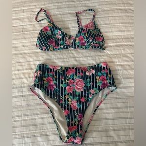 Cupshe Navy Stripes and Floral Bikini